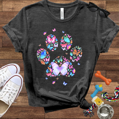 Dog Lover T-Shirt - Floral Butterfly Paw Print  - Bella Canvas T-Shirt - Presents For Dog Mom