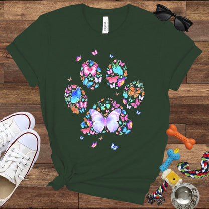 Dog Lover T-Shirt - Floral Butterfly Paw Print  - Bella Canvas T-Shirt - Presents For Dog Mom
