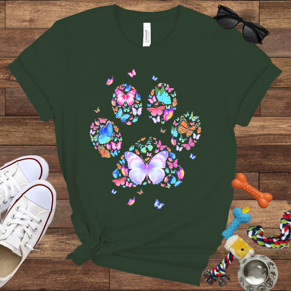 Dog Lover T-Shirt - Floral Butterfly Paw Print  - Bella Canvas T-Shirt - Presents For Dog Mom