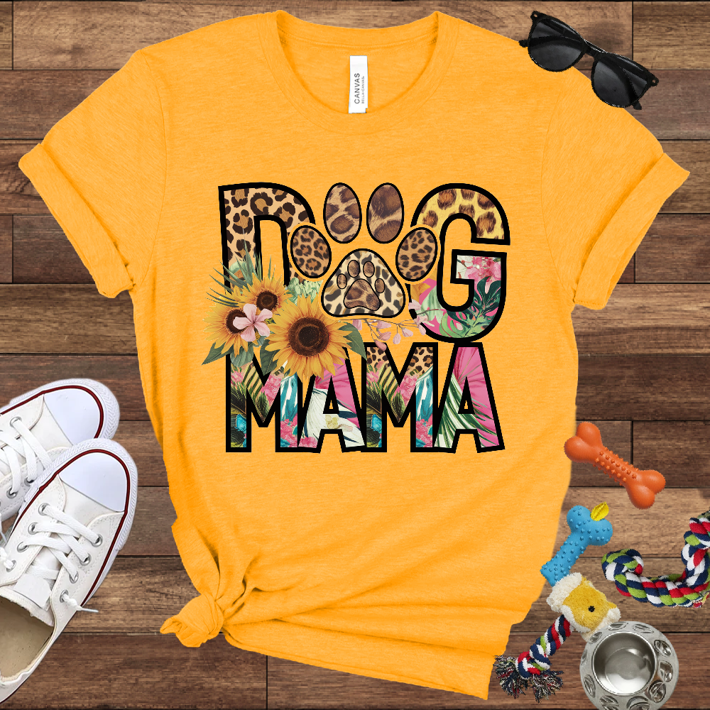 Dog Mama Leopard & Floral - Bella Canvas TShirt - Perfect Gifts for Dog Mom