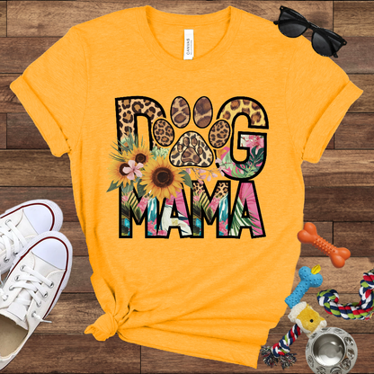 Dog Mama Leopard & Floral - Bella Canvas TShirt - Perfect Gifts for Dog Mom