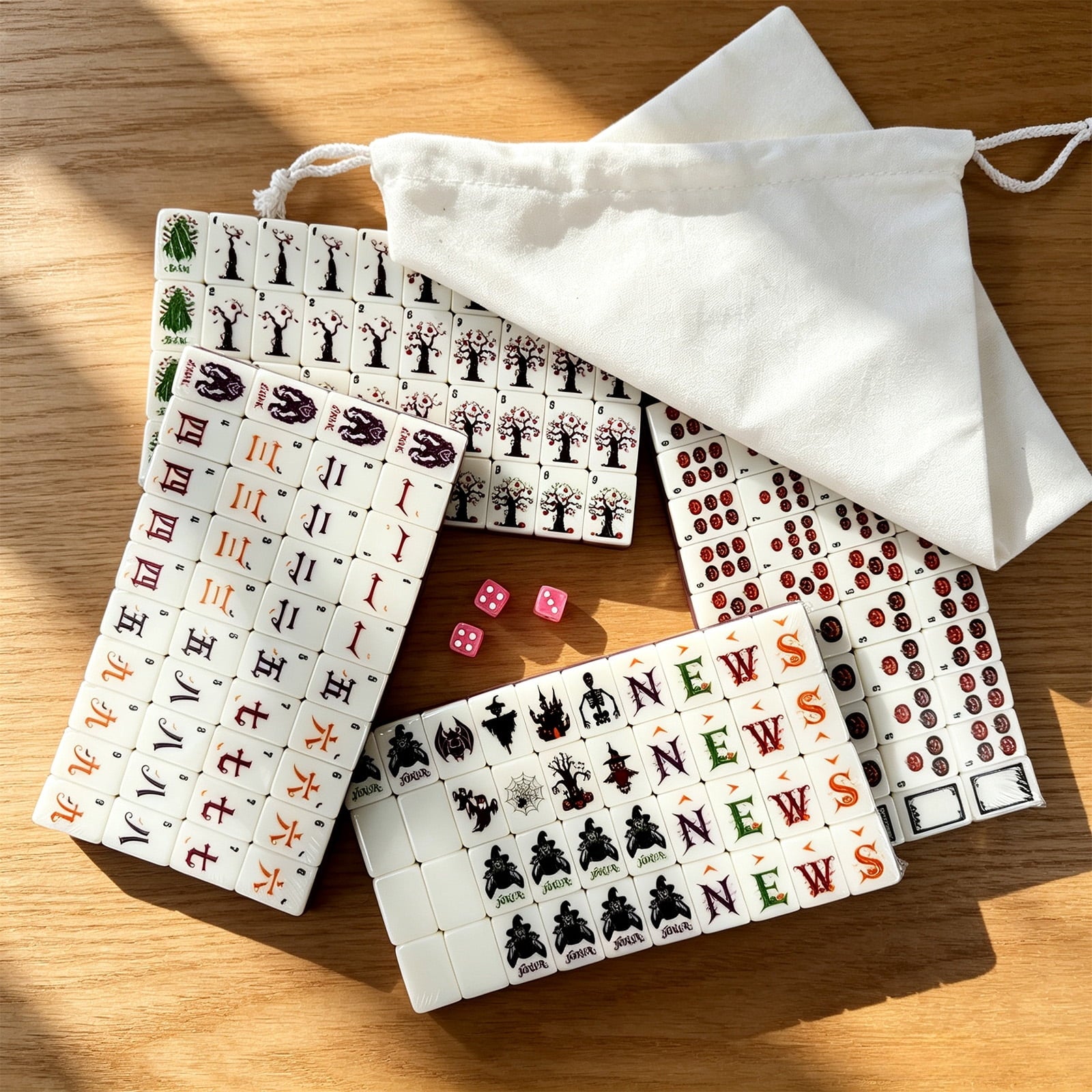 American Mahjong Tile Set Pumpkin Witch and Skeleton Design for Family Party Games 160 Piece Acrylic Set