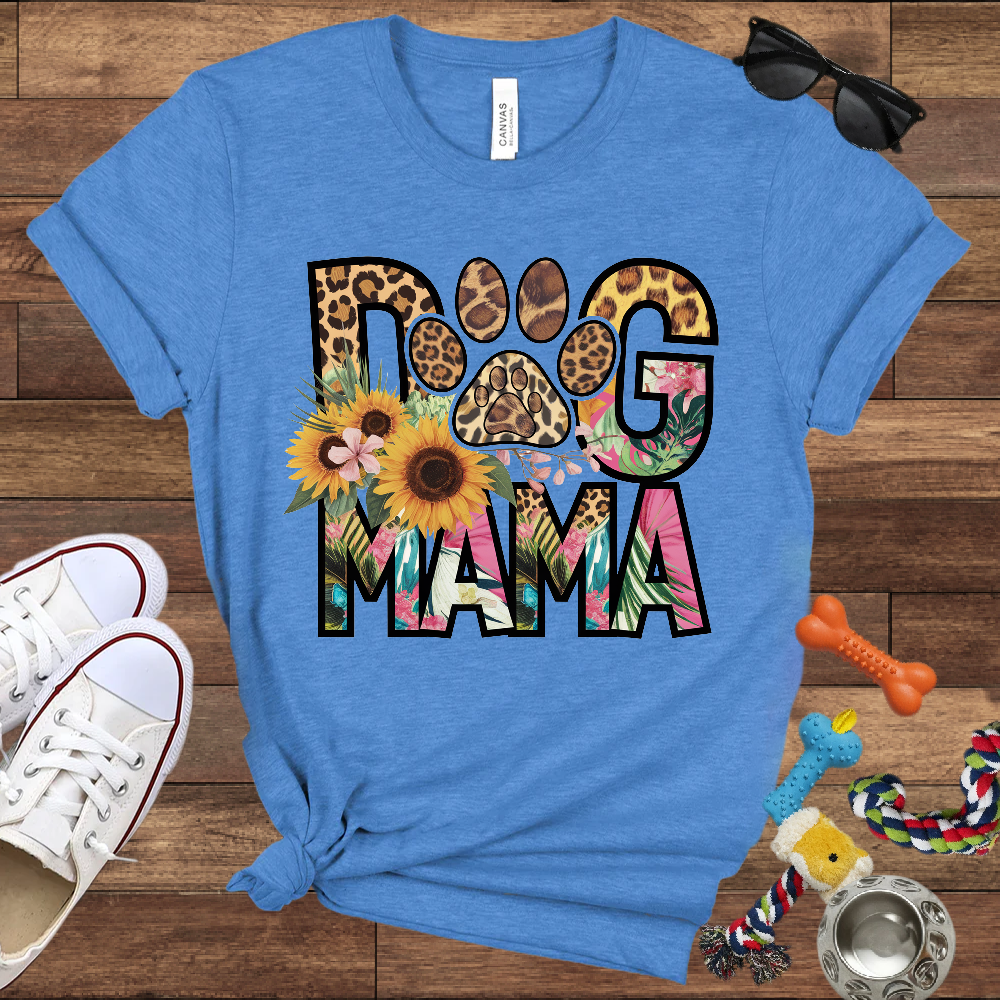 Dog Mama Leopard & Floral - Bella Canvas TShirt - Perfect Gifts for Dog Mom