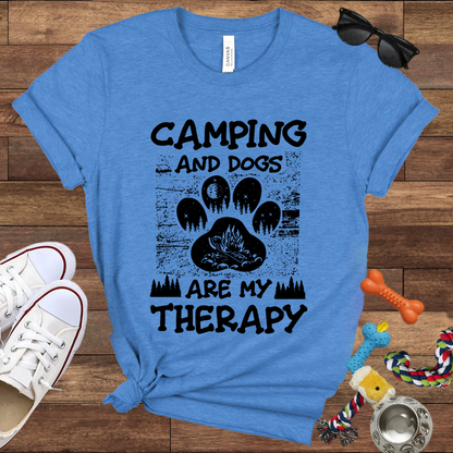 Camping And Dogs Are My Therapy - Bella Canvas Tshirt - Gift for Dog Lovers