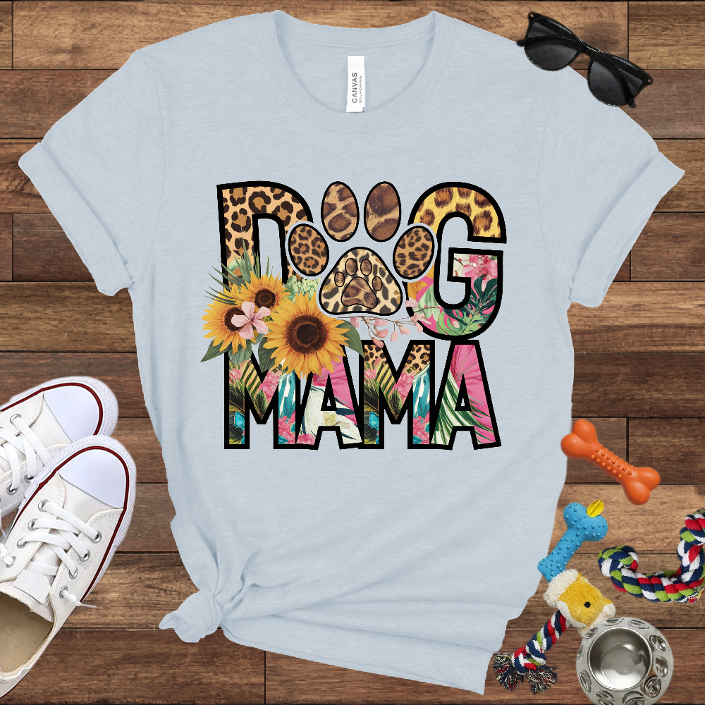 Dog Mama Leopard & Floral - Bella Canvas TShirt - Perfect Gifts for Dog Mom