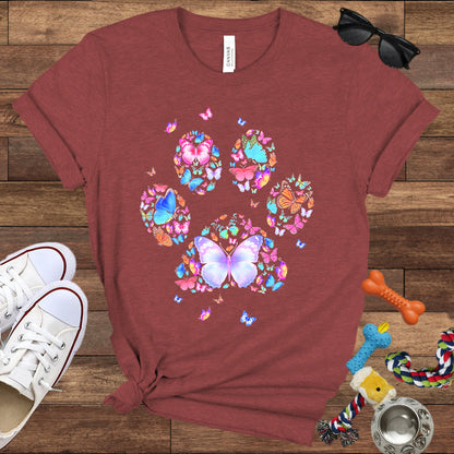 Dog Lover T-Shirt - Floral Butterfly Paw Print  - Bella Canvas T-Shirt - Presents For Dog Mom