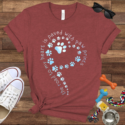 The Road To My Heart Is Paved With Paw Prints - Bella Canvas T-Shirt - Dog Lover T-Shirt