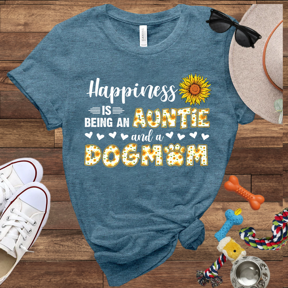 Happiness Is Being An Auntie And A Dog Mom - Bella Canvas TShirt - Gift for Dog Mom
