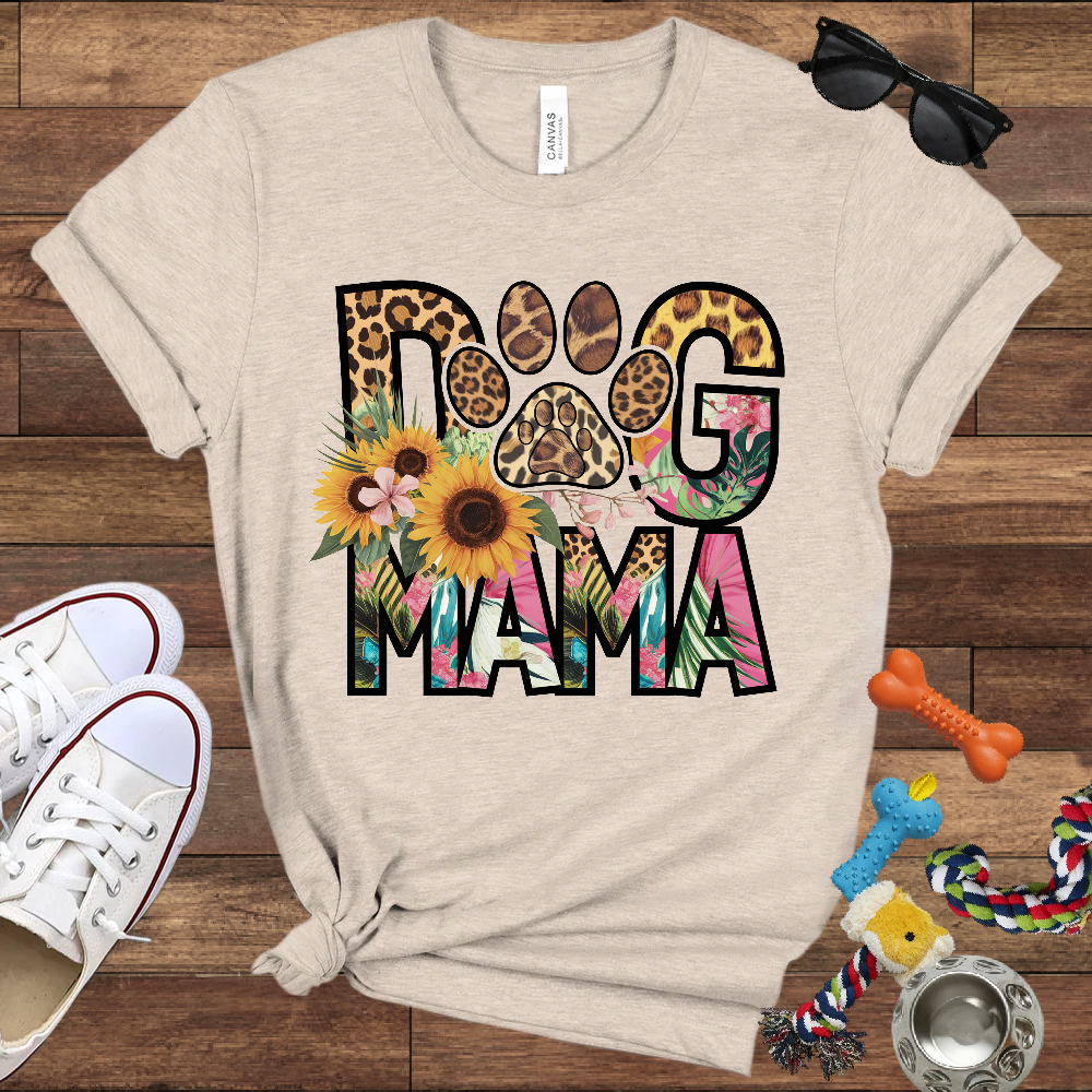 Dog Mama Leopard & Floral - Bella Canvas TShirt - Perfect Gifts for Dog Mom