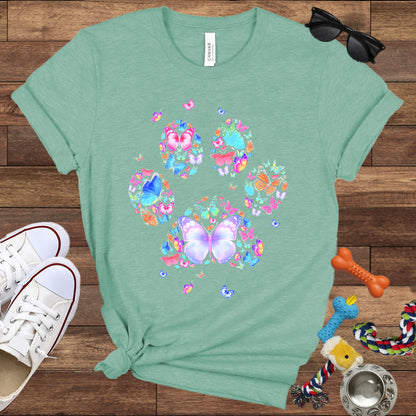 Dog Lover T-Shirt - Floral Butterfly Paw Print  - Bella Canvas T-Shirt - Presents For Dog Mom
