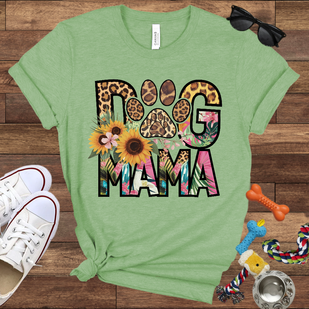 Dog Mama Leopard & Floral - Bella Canvas TShirt - Perfect Gifts for Dog Mom