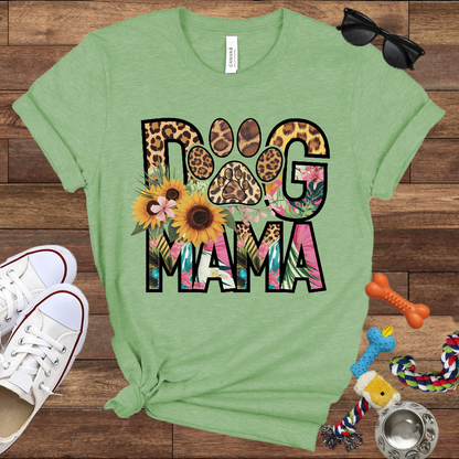 Dog Mama Leopard & Floral - Bella Canvas TShirt - Perfect Gifts for Dog Mom