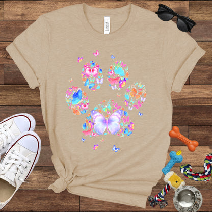 Dog Lover T-Shirt - Floral Butterfly Paw Print  - Bella Canvas T-Shirt - Presents For Dog Mom