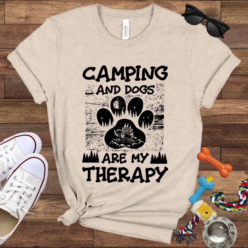 Camping And Dogs Are My Therapy - Bella Canvas Tshirt - Gift for Dog Lovers