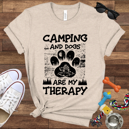 Camping And Dogs Are My Therapy - Bella Canvas Tshirt - Gift for Dog Lovers
