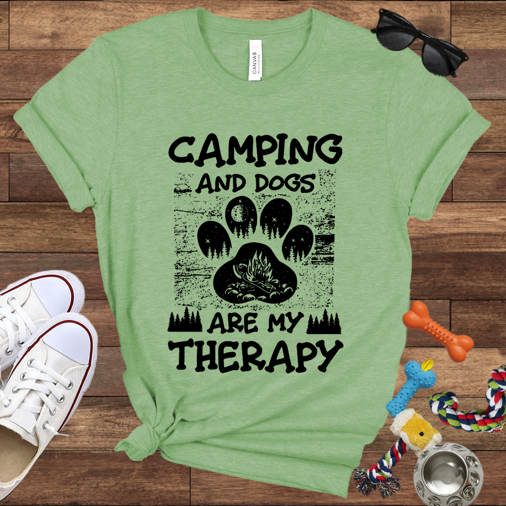 Camping And Dogs Are My Therapy - Bella Canvas Tshirt - Gift for Dog Lovers