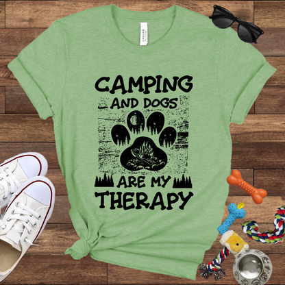 Camping And Dogs Are My Therapy - Bella Canvas Tshirt - Gift for Dog Lovers