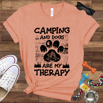 Camping And Dogs Are My Therapy - Bella Canvas Tshirt - Gift for Dog Lovers