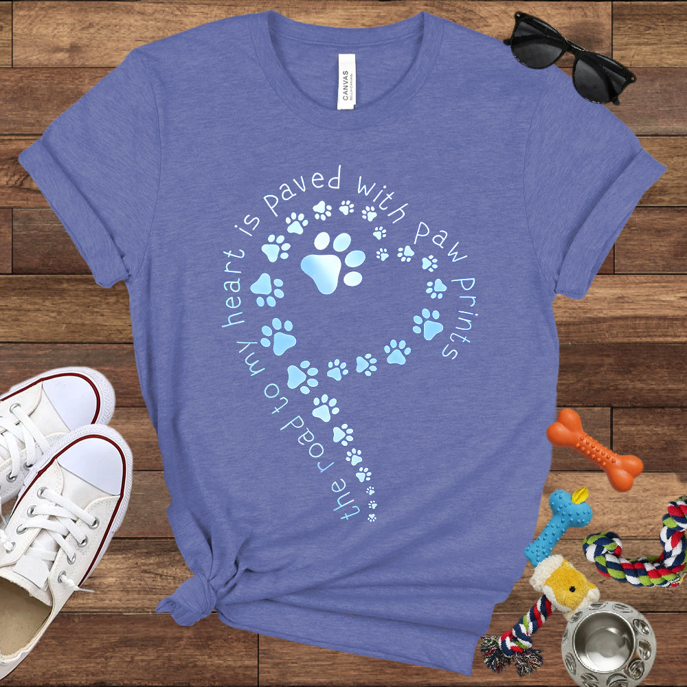 The Road To My Heart Is Paved With Paw Prints - Bella Canvas T-Shirt - Dog Lover T-Shirt
