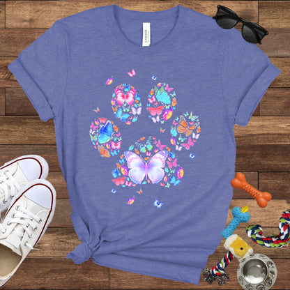 Dog Lover T-Shirt - Floral Butterfly Paw Print  - Bella Canvas T-Shirt - Presents For Dog Mom