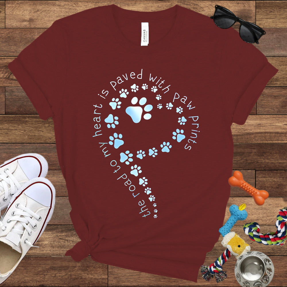 The Road To My Heart Is Paved With Paw Prints - Bella Canvas T-Shirt - Dog Lover T-Shirt