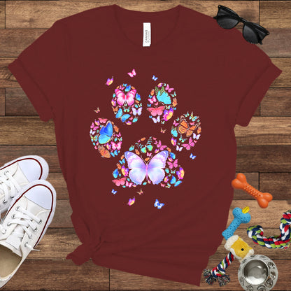 Dog Lover T-Shirt - Floral Butterfly Paw Print  - Bella Canvas T-Shirt - Presents For Dog Mom