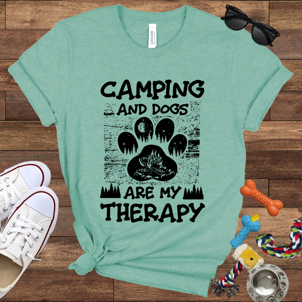 Camping And Dogs Are My Therapy - Bella Canvas Tshirt - Gift for Dog Lovers