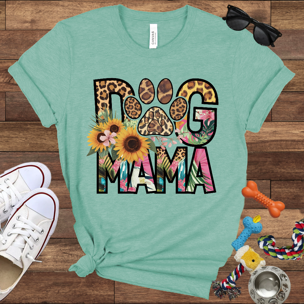 Dog Mama Leopard & Floral - Bella Canvas TShirt - Perfect Gifts for Dog Mom
