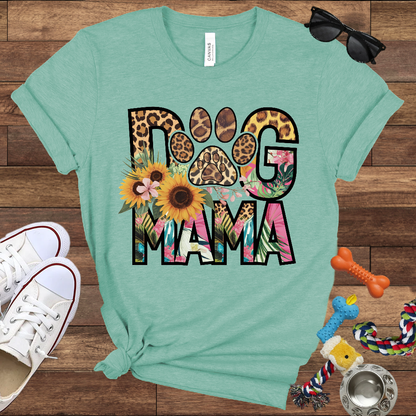 Dog Mama Leopard & Floral - Bella Canvas TShirt - Perfect Gifts for Dog Mom