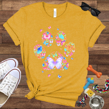Dog Lover T-Shirt - Floral Butterfly Paw Print  - Bella Canvas T-Shirt - Presents For Dog Mom