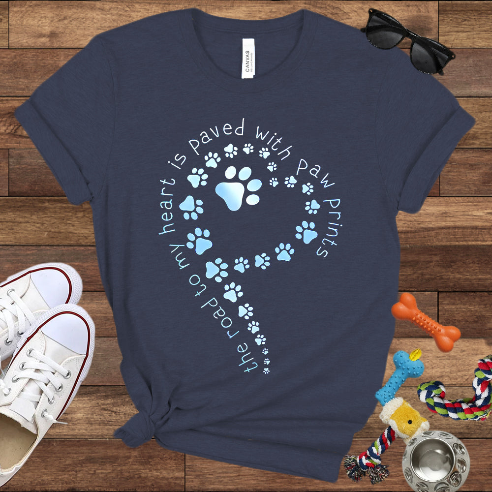The Road To My Heart Is Paved With Paw Prints - Bella Canvas T-Shirt - Dog Lover T-Shirt