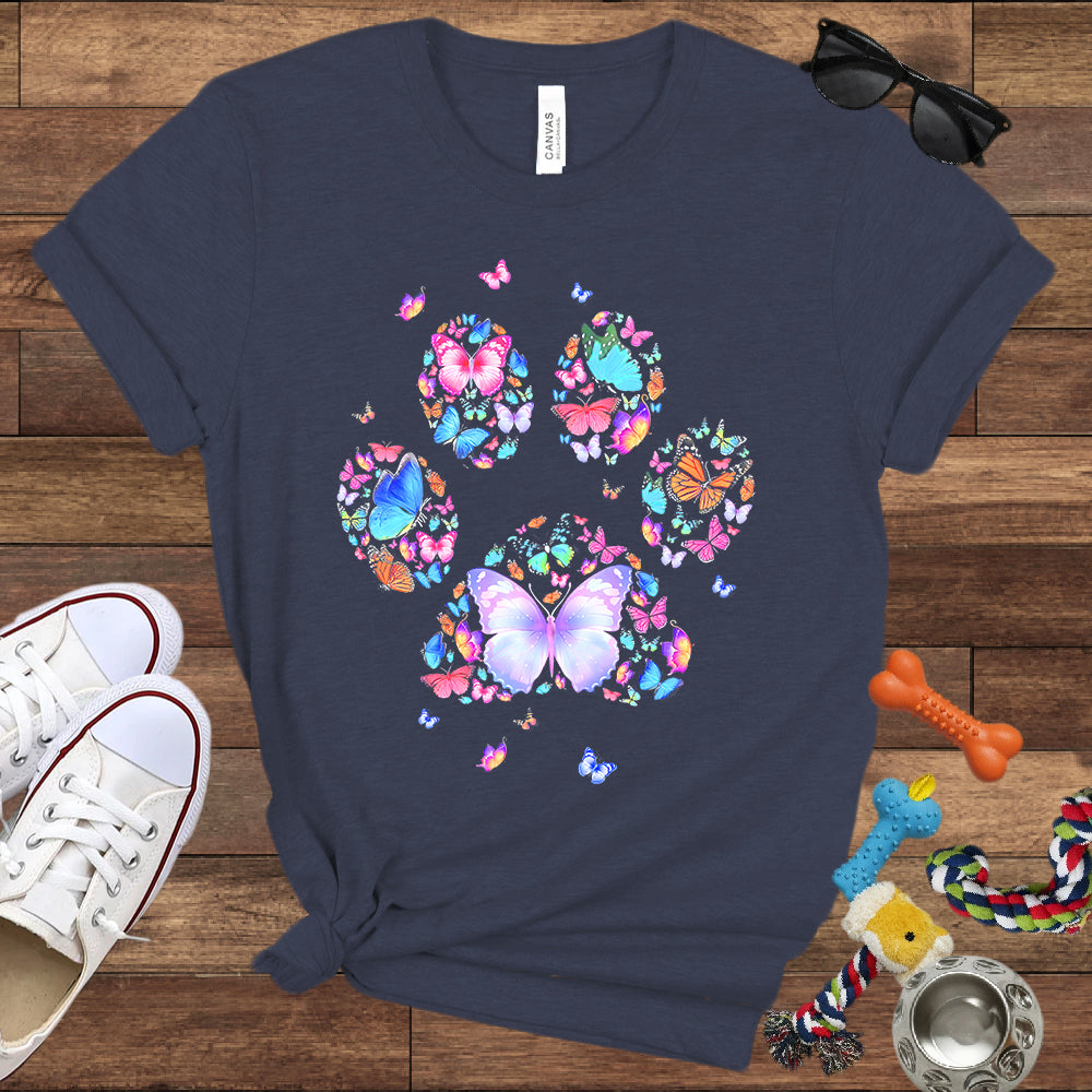 Dog Lover T-Shirt - Floral Butterfly Paw Print  - Bella Canvas T-Shirt - Presents For Dog Mom