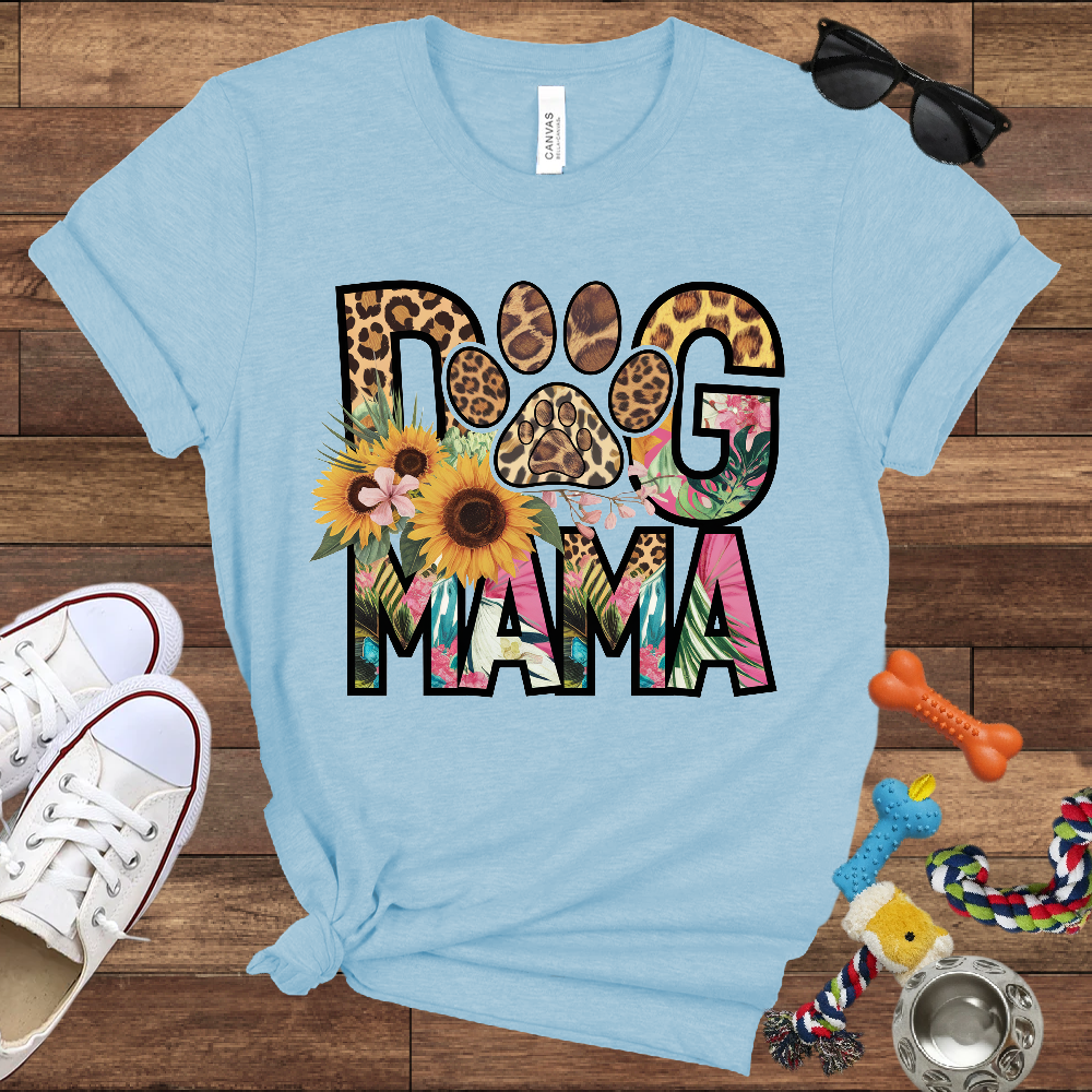 Dog Mama Leopard & Floral - Bella Canvas TShirt - Perfect Gifts for Dog Mom