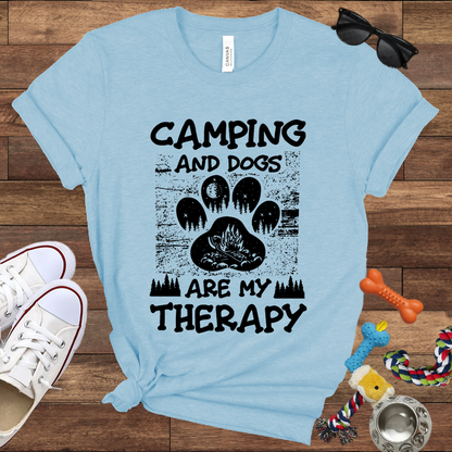 Camping And Dogs Are My Therapy - Bella Canvas Tshirt - Gift for Dog Lovers