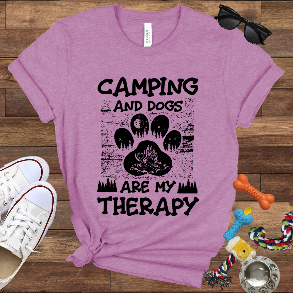 Camping And Dogs Are My Therapy - Bella Canvas Tshirt - Gift for Dog Lovers