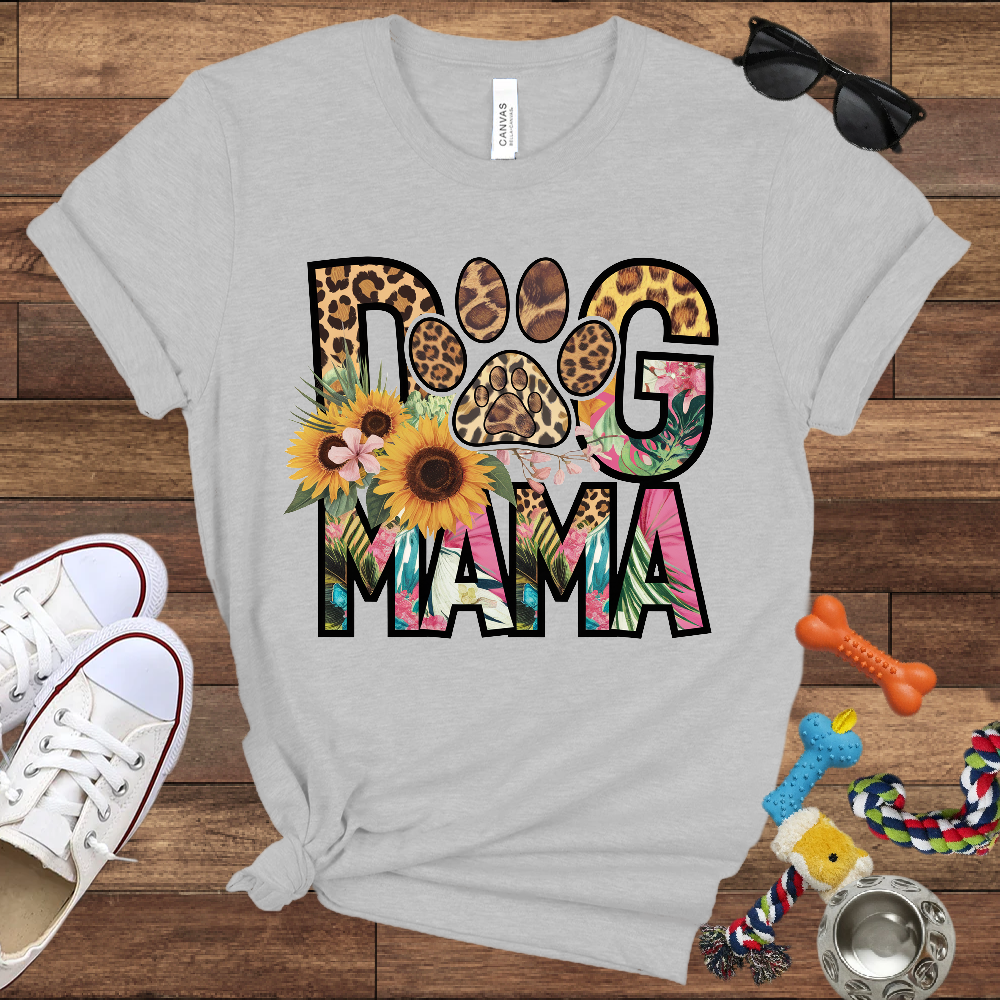 Dog Mama Leopard & Floral - Bella Canvas TShirt - Perfect Gifts for Dog Mom