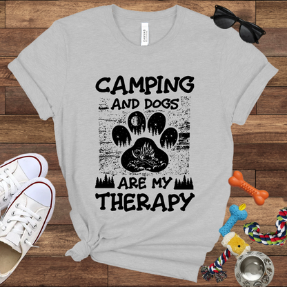 Camping And Dogs Are My Therapy - Bella Canvas Tshirt - Gift for Dog Lovers
