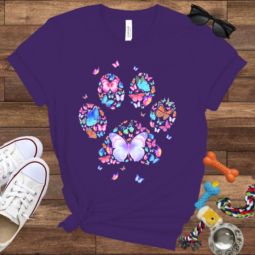 Dog Lover T-Shirt - Floral Butterfly Paw Print  - Bella Canvas T-Shirt - Presents For Dog Mom