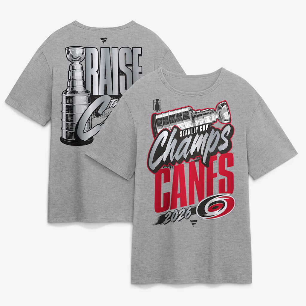 Unisex Carolina Hurricanes Gray 2026 Stanley Cup Champions Locker Room Graphic Shirt for Hockey Fans