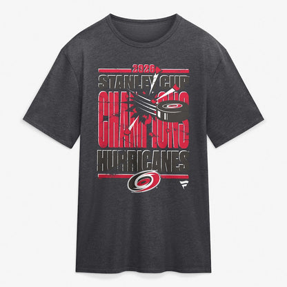 Unisex Carolina Hurricanes Heather Charcoal 2026 Stanley Cup Champions Tri-Blend Graphic Shirt for Hockey Fans