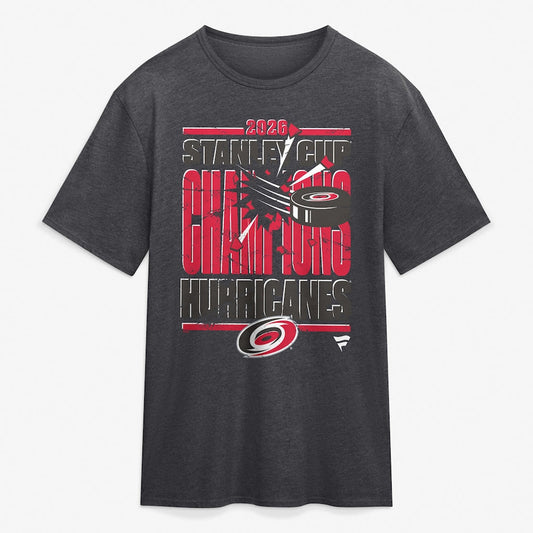 Unisex Carolina Hurricanes Heather Charcoal 2026 Stanley Cup Champions Tri-Blend Graphic Shirt for Hockey Fans