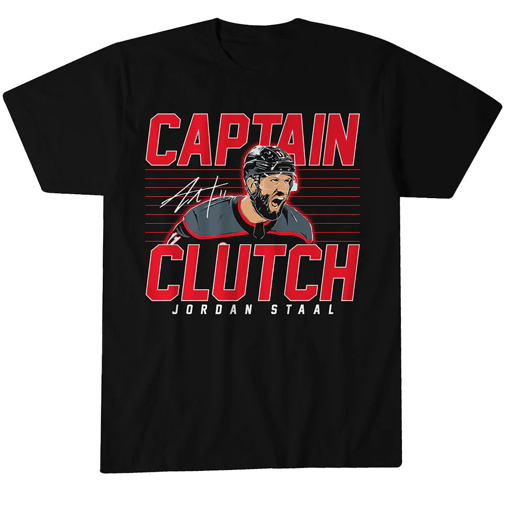 Unisex Carolina Hurricanes Jordan Staal Captain Clutch Graphic Shirt for Hockey Fans