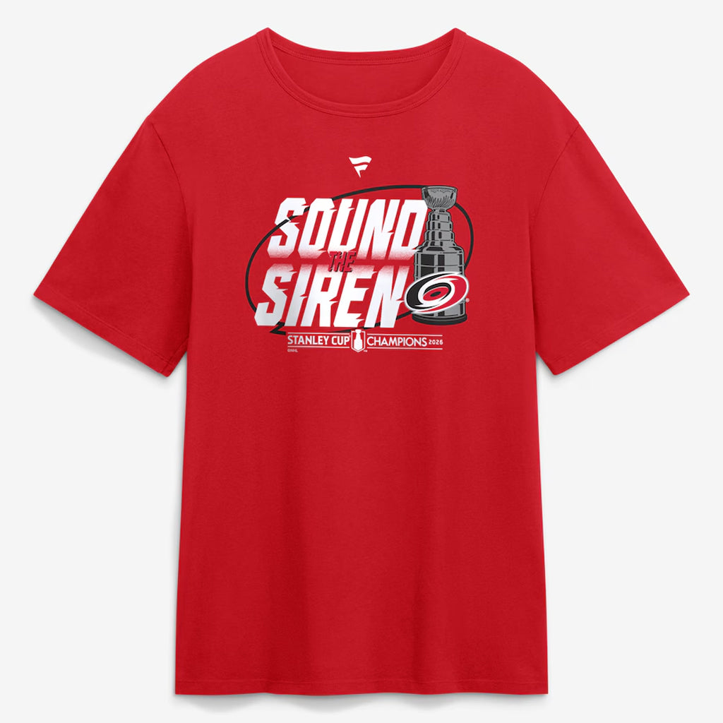 Unisex Carolina Hurricanes Red 2026 Stanley Cup Champions Parade Sound The Siren Graphic Shirt for Hockey Fans