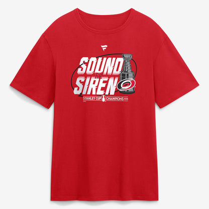 Unisex Carolina Hurricanes Red 2026 Stanley Cup Champions Parade Sound The Siren Graphic Shirt for Hockey Fans