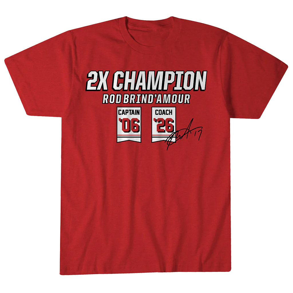 Unisex Carolina Hurricanes Rod Brind’Amour Two-Time Champion Graphic Shirt for Hockey Fans