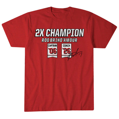 Unisex Carolina Hurricanes Rod Brind’Amour Two-Time Champion Graphic Shirt for Hockey Fans