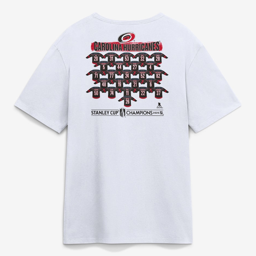 Unisex White Hockey Champions Roster Jersey Graphic T-Shirt for Hockey Fans
