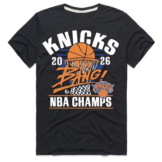 Unisex New York Knicks Charcoal 2026 Finals Champions Bang! Tri-Blend Graphic Shirt for Basketball Fans