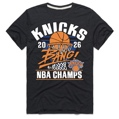 Unisex New York Knicks Charcoal 2026 Finals Champions Bang! Tri-Blend Graphic Shirt for Basketball Fans