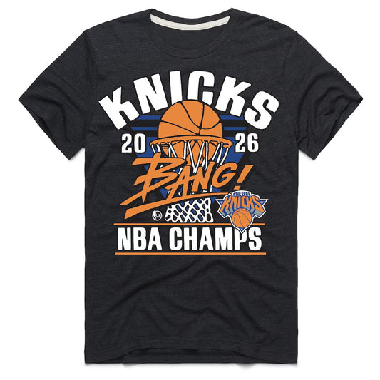 Unisex New York Knicks Charcoal 2026 Finals Champions Bang! Tri-Blend Graphic Shirt for Basketball Fans